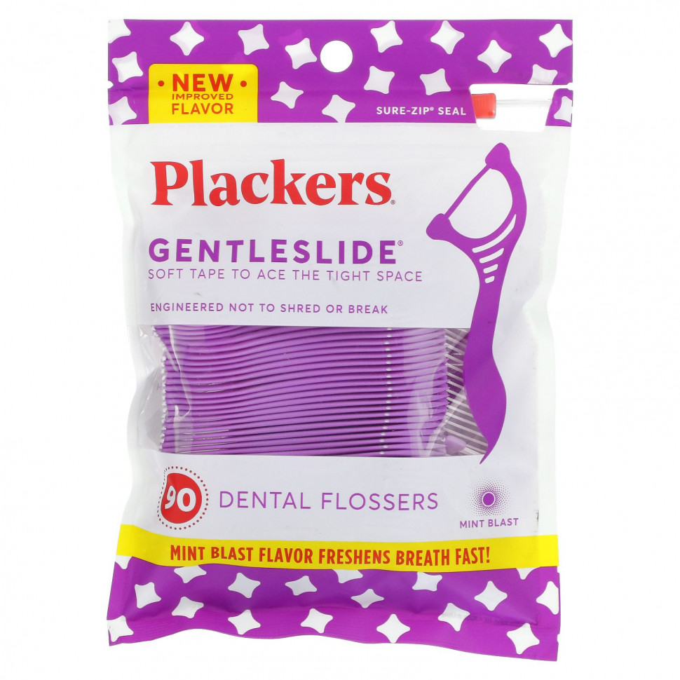 ���� ������ (Iherb) Plackers, Gentleslide, ���������� � �����, ����, 90 ��., ������ �� 820 ���