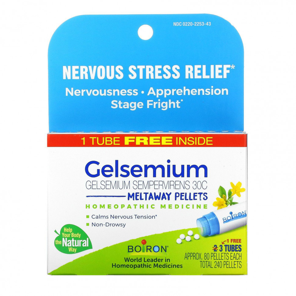 ���� ������ (Iherb) Boiron, Gelsemium, Nervous Stress Relief, Meltaway Pellets, 3 Tubes, Approx. 80 Pellets Each, ������ �� 3300 ���