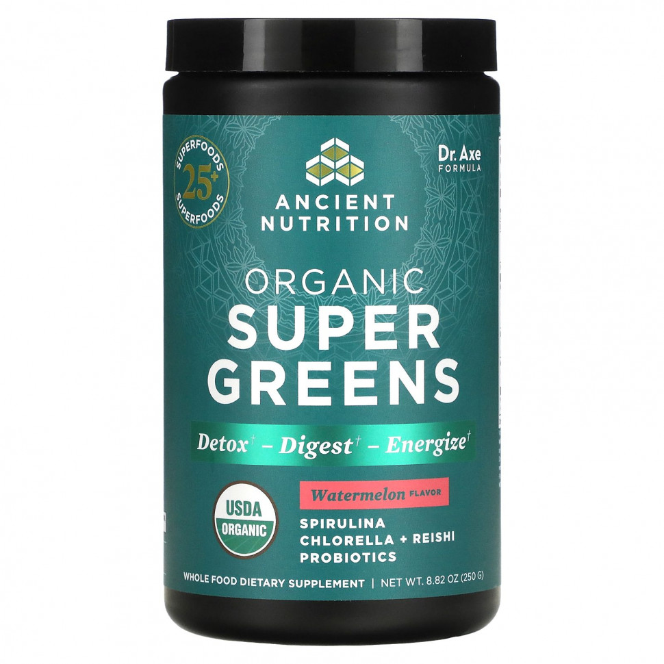 ���� ������ (Iherb) Dr. Axe / Ancient Nutrition, Organics Super Greens, Watermelon, 8.82 oz (250 g), ������ �� 6750 ���