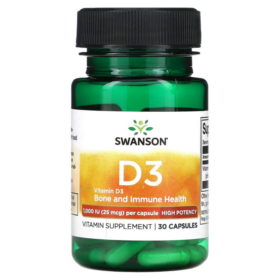 ���� ������ (Iherb) Swanson, ������� D3, ������� �������������, 1000 �� (25 ���), 30 ������, ������ �� 390 ���