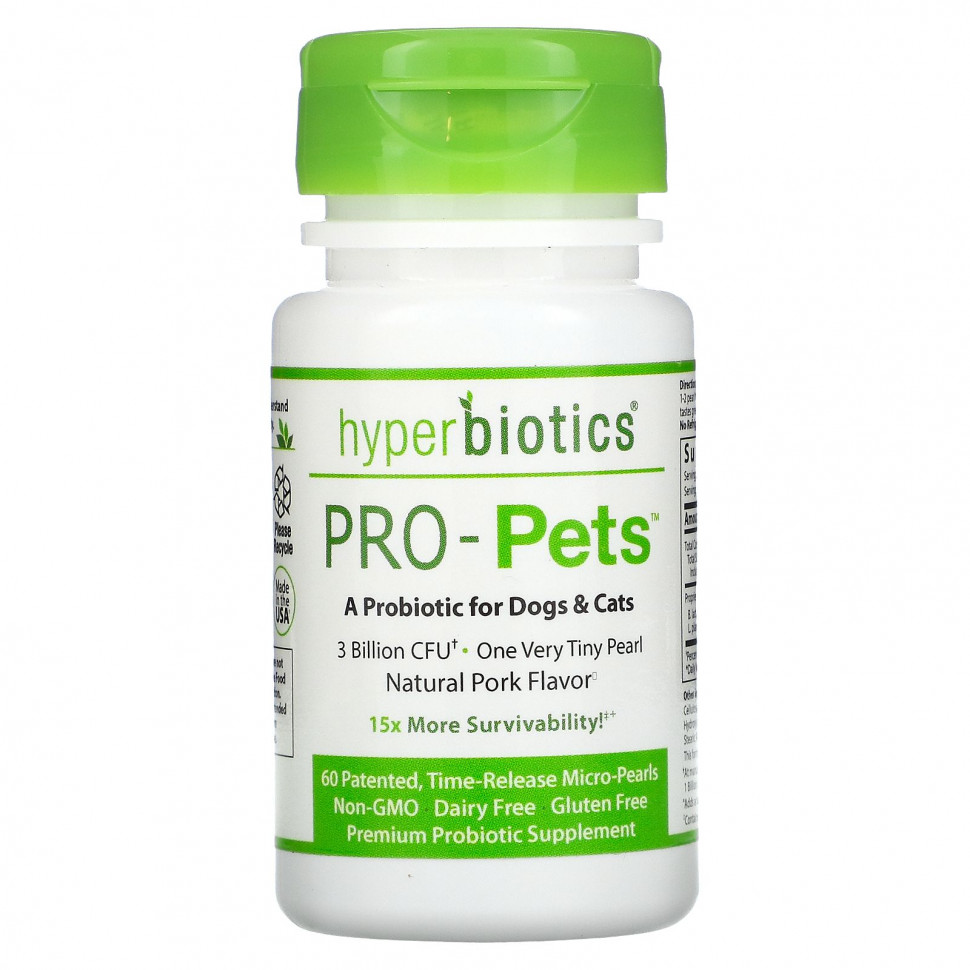 ���� ������ (Iherb) Hyperbiotics, Pro-Pets, ���������� ��� ����� � �����, ����������� �������, 3 ���� ���, ������������� 60, �����-������ � ����������� ��������������, ������ �� 4620 ���