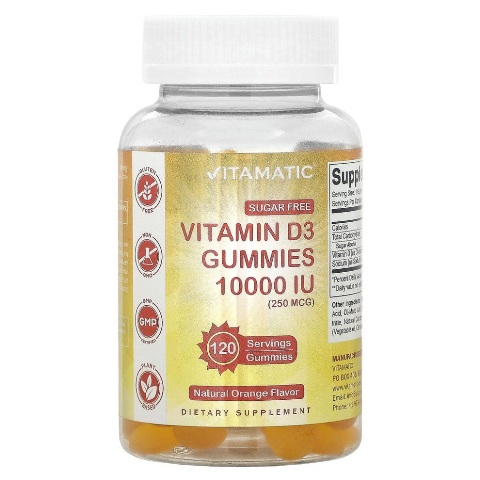 ���� ������ (Iherb) Vitamatic, ��� ������, ������� D3, ��������, 250 ��� (10 000 ��), 120 ����������� ��������, ������ �� 1940 ���