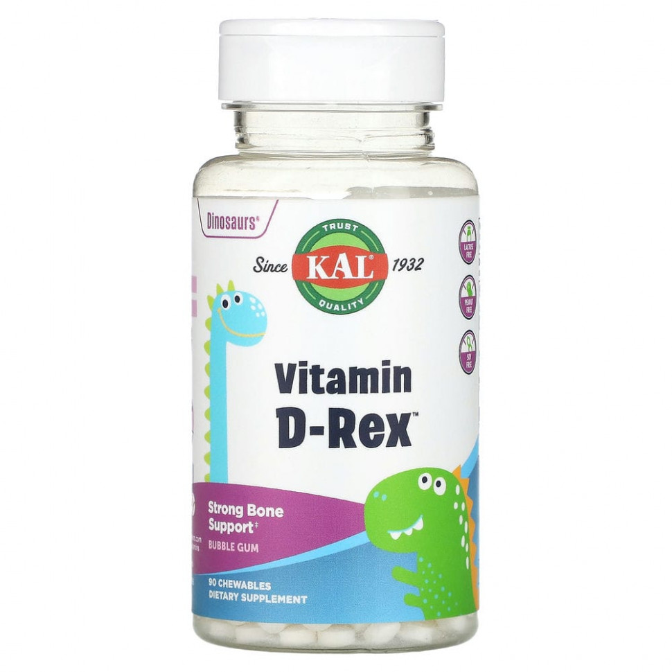 ���� ������ (Iherb) KAL, Dinosaurs, Vitamin D-Rex, ������� D3, �� ������ ����������� �������, 90 ����������� ��������, ������ �� 1010 ���