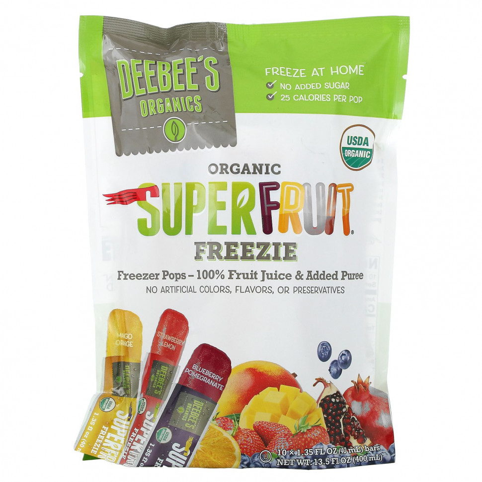 ���� ������ (Iherb) Deebee's Organic, Superfruit Freezie, �������, 10 ����������, 40 �� (1,35 ����. �����), ������ �� 1940 ���