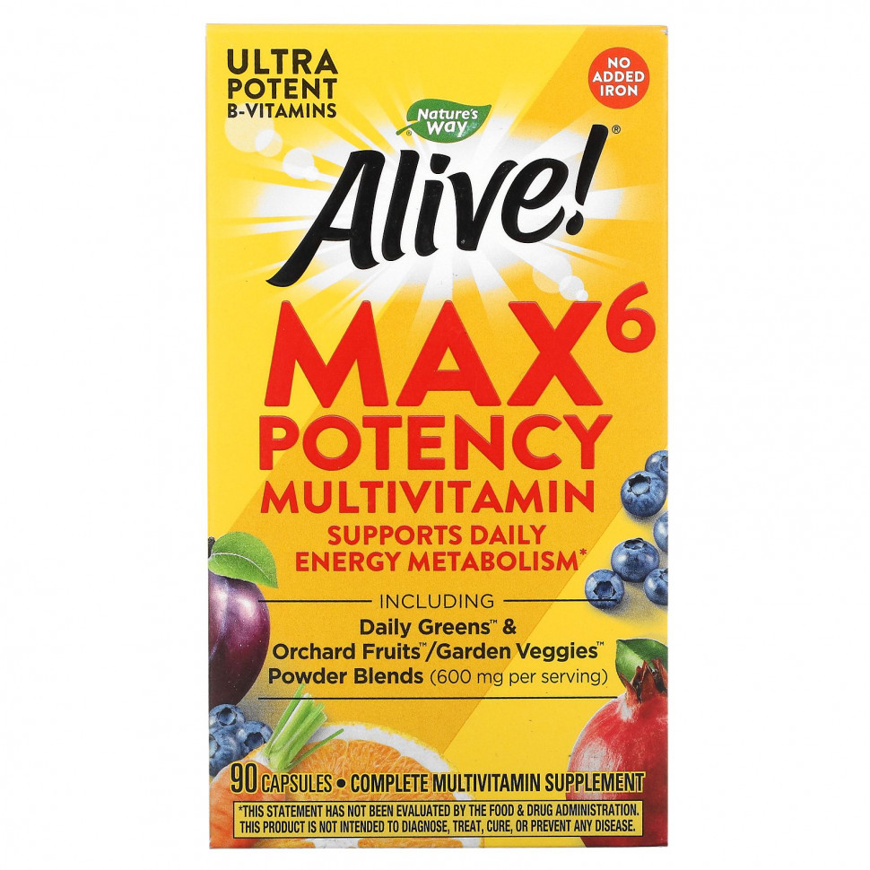 ���� ������ (Iherb) Nature's Way, Alive! Max6 Potency, �������������� ���������� �������������, ��� ���������� ������, 90 ������, ������ �� 2860 ���