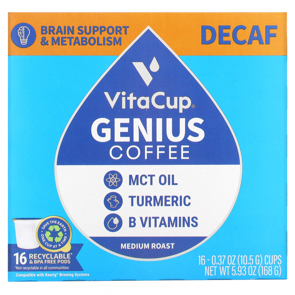 ���� ������ (Iherb) VitaCup, Genius Coffee, ������� �������, ��� �������, 16 ����� �� 10,5 � (0,37 �����), ������ �� 4910 ���