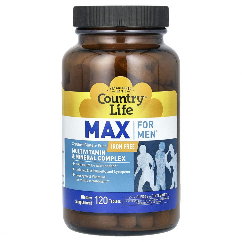 ���� ������ (Iherb) Country Life, Max for Men, �������� ��������������� � �������������� ��� ������, �� �������� ������, 120 ��������, ������ �� 6040 ���