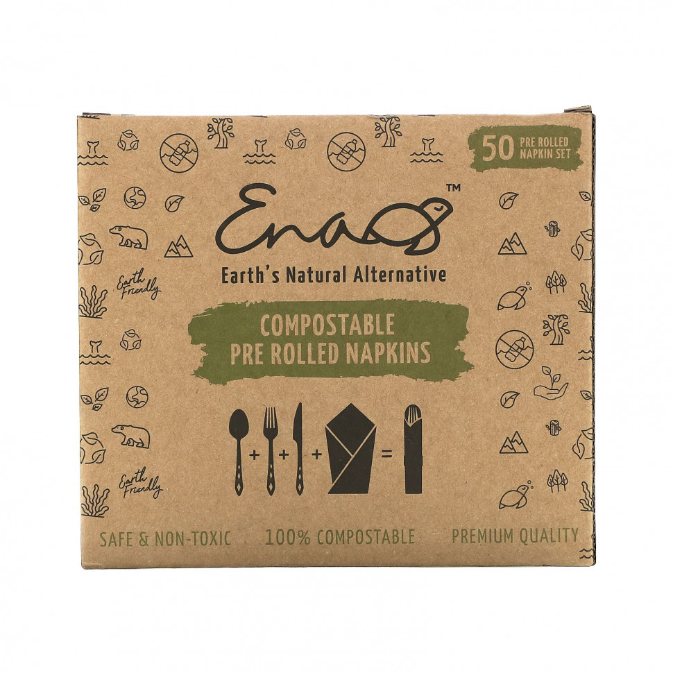 ���� ������ (Iherb) Earth's Natural Alternative, Compostable Pre Rolled Napkins with Knife, Fork and Spoon, 50 Rolls, ������ �� 6180 ���
