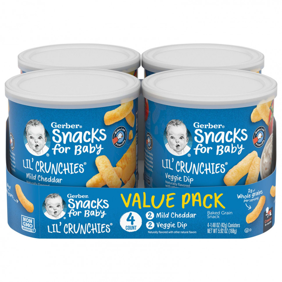 ���� ������ (Iherb) Gerber, Snacks for Baby, ��������� ��������� ������, ����� �� ���������� ������, �� 8 �������, ������ ������ � �������������� ����, 4 �������� �� 42 � (1,48 �����), ������ �� 4020 ���