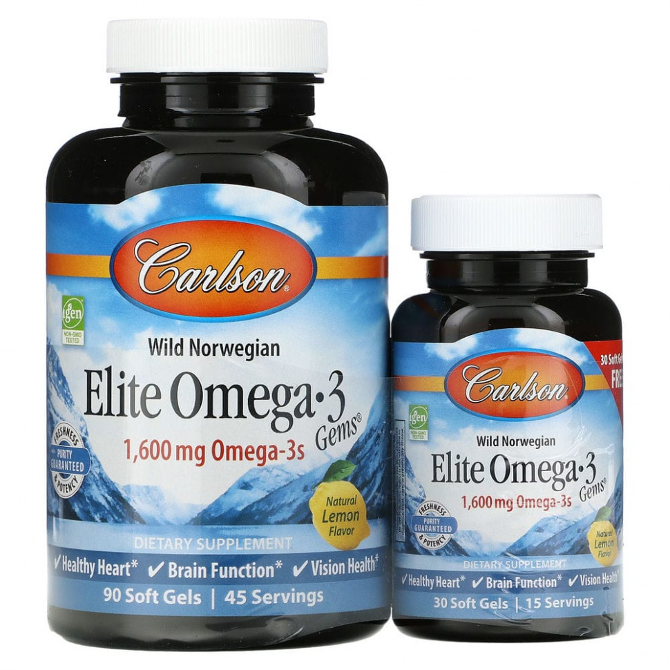 ���� ������ (Iherb) Carlson Labs, Wild Caught, Elite Omega-3 Gems, �������� �����-3 �������, ����������� �������� ����, 800 ��, 90 +30 ������ ��������, ������ �� 6290 ���