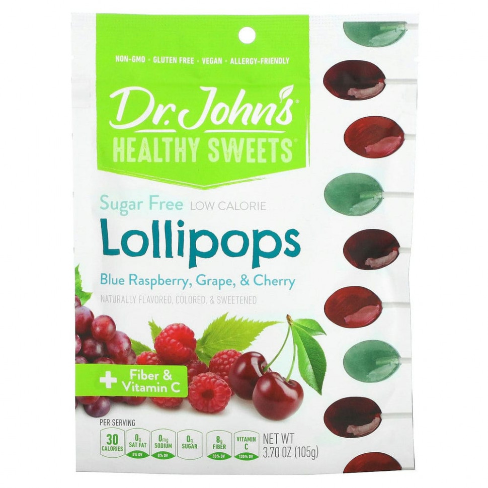 ���� ������ (Iherb) Dr. John's Healthy Sweets, ������� �� �������, + ��������� � ������� C, ������� ������, �������� � �����, ��� ������, 105 � (3,7 �����), ������ �� 1560 ���