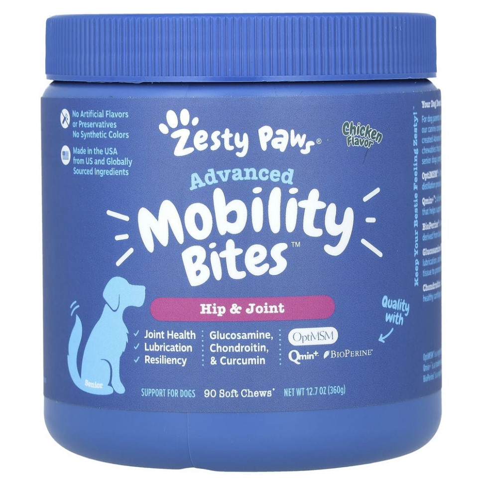 ���� ������ (Iherb) Zesty Paws, Advanced Mobility Bites ��� �����, ��� ����� � ��������, �� ������ ������, 90 ����������� ��������, 360 � (12,7 �����), ������ �� 8230 ���