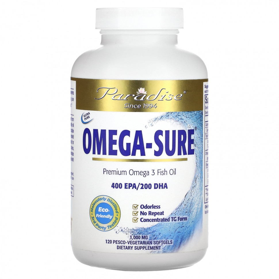 ���� ������ (Iherb) Paradise Herbs, Omega-Sure, ����� ��� ������������ �������� � �����-3, 1000 ��, 120 �������������� ������, ������ �� 6270 ���