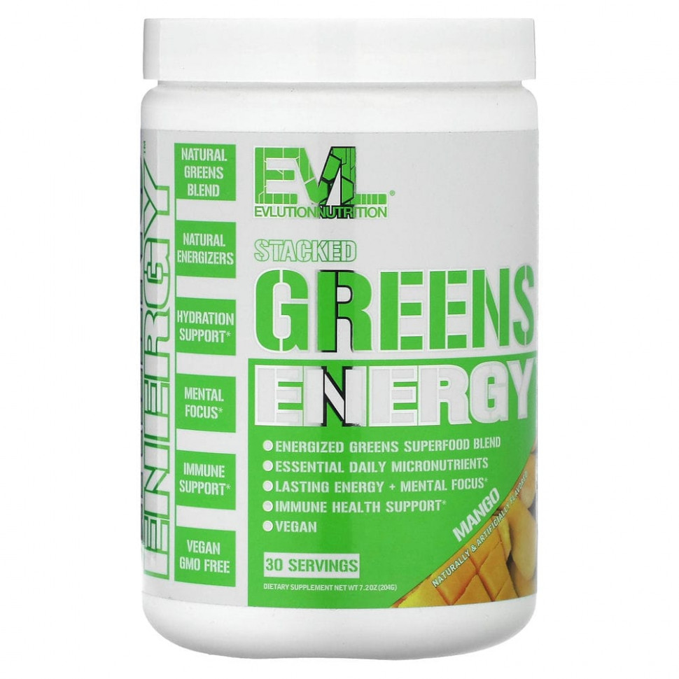 ���� ������ (Iherb) EVLution Nutrition, Stacked Greens Energy, �����, 204 � (7,2 �����), ������ �� 3470 ���
