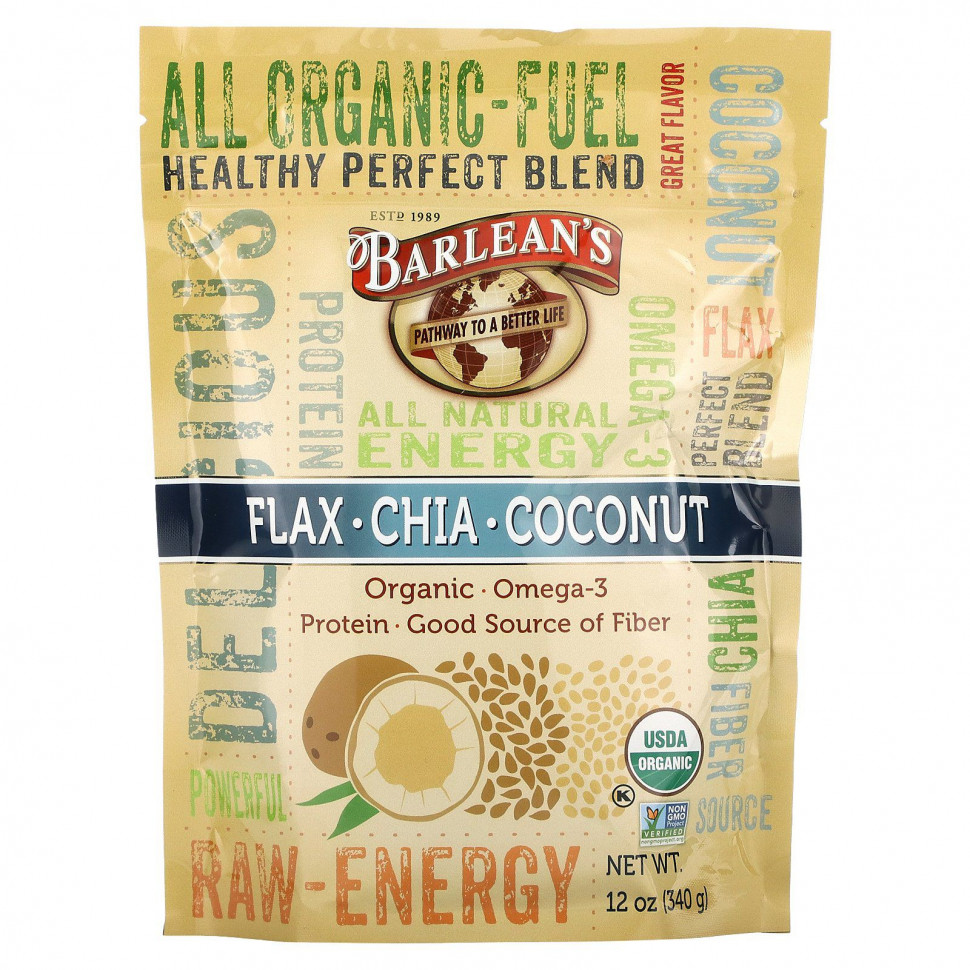 ���� ������ (Iherb) Barlean's, Raw Energy Flax-Chia-Coconut blend, 12oz pouch, ������ �� 2890 ���