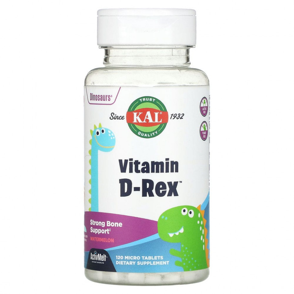 ���� ������ (Iherb) KAL, Dinosaurs, Vitamin D-Rex, �� ������ ������, 600 ��, 120 �������������, ������ �� 1300 ���