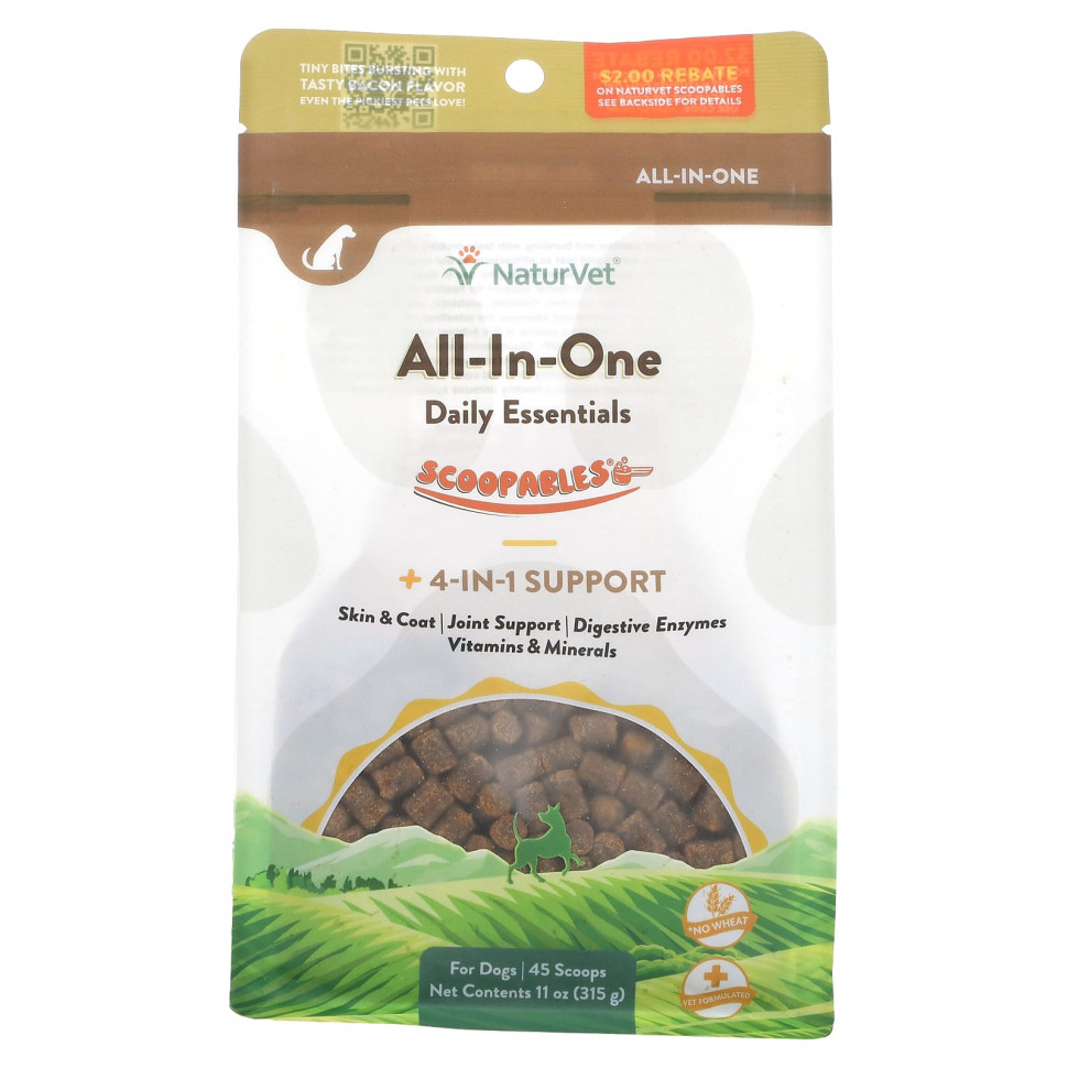 ���� ������ (Iherb) NaturVet, Scoopables All-In-One Daily Essentials, + ��������� 4-�-1, ��� �����, �����, 45 ������ �����, 315 � (11 �����), ������ �� 3310 ���