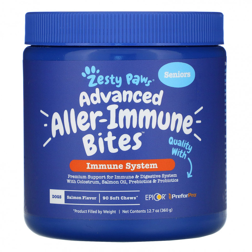 ���� ������ (Iherb) Zesty Paws, Advanced Aller-Immune Bites ��� �����, �������� �������, ��� ������� �����, �� ������ ������, 90 ����������� ��������, 360 � (12,7 �����), ������ �� 8240 ���