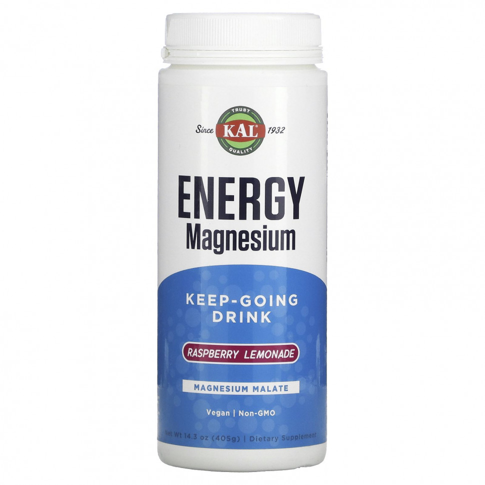   (Iherb) KAL, Energy Magnesium, Keep-Going Drink, Raspberry Lemonade, 14.3 oz (405 g),   3860 