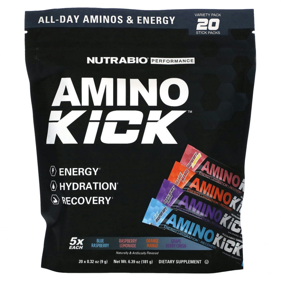 ���� ������ (Iherb) Nutrabio Labs, Amino Kick, ������������� ��������, 20 ������ �� 9 � (0,32 �����), ������ �� 5040 ���