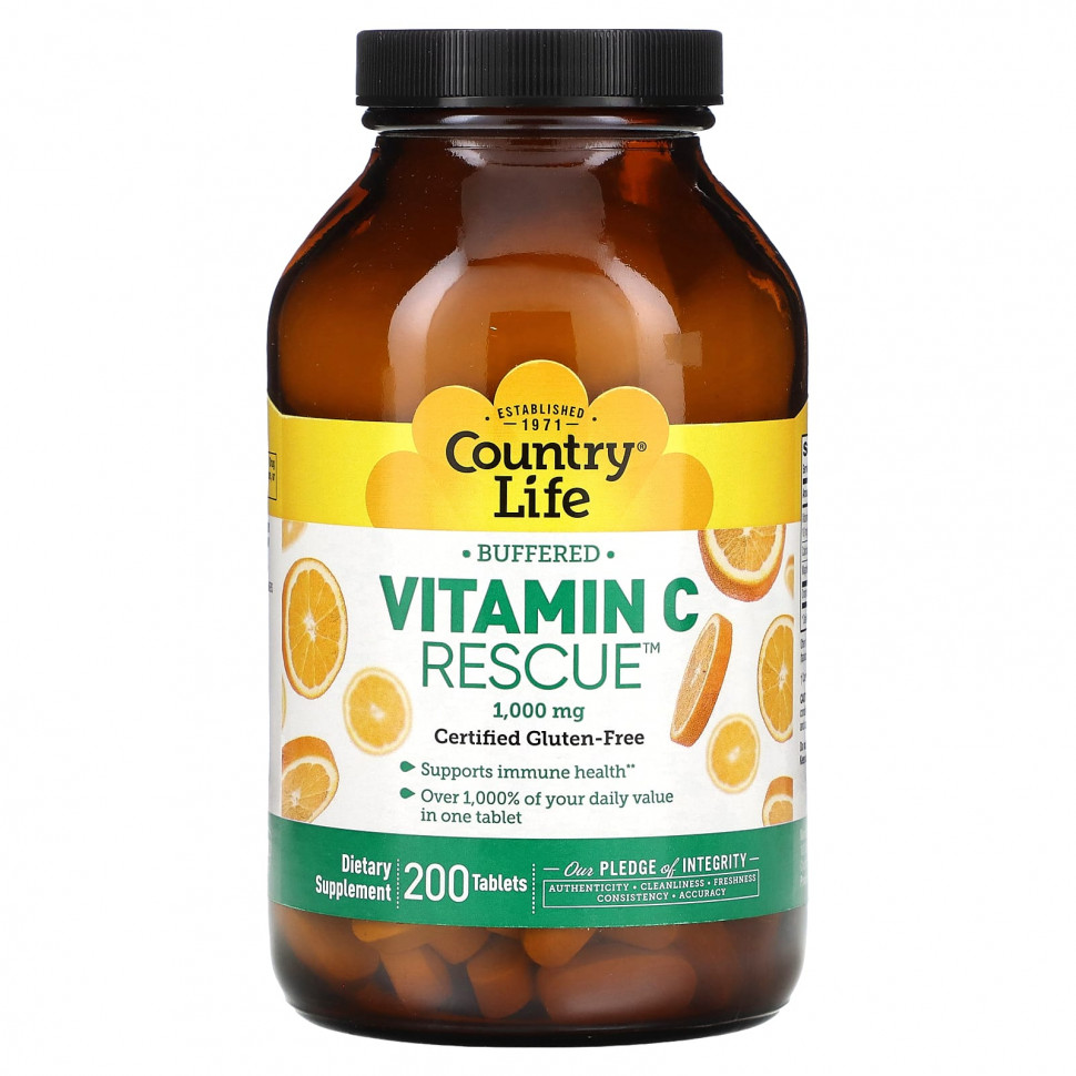 ���� ������ (Iherb) Country Life, �������������� ������� C Rescue, 1000 ��, 200 ��������, ������ �� 3650 ���