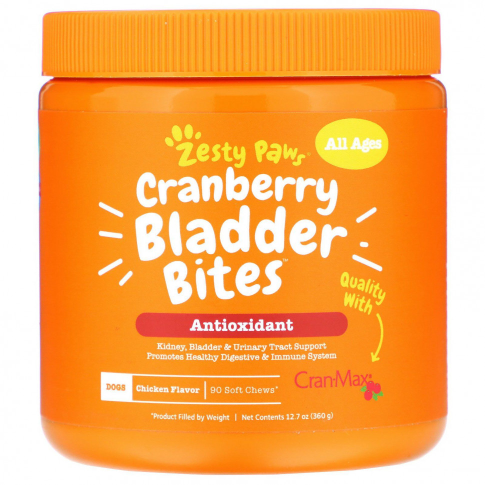 ���� ������ (Iherb) Zesty Paws, Cranberry Bladder Bites, ������� ��� ����� � ���������������, ��� ������ ��������, �� ������ ������, 90 ������ ����������� ��������, 360 � (12,7 �����), ������ �� 6160 ���