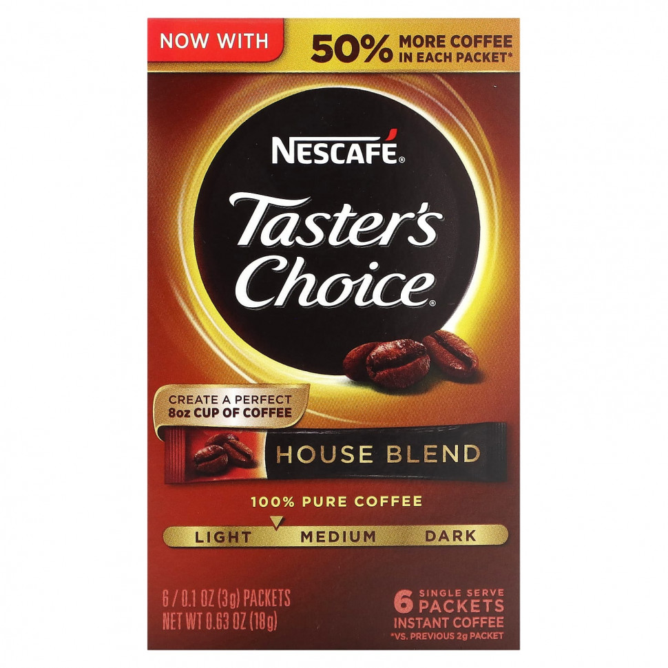 ���� ������ (Iherb) Nescaf?, Taster's Choice, ����������� ����, �������� �����, ������� / �������, 6 ��������� �� 3 � (0,1 �����), ������ �� 390 ���