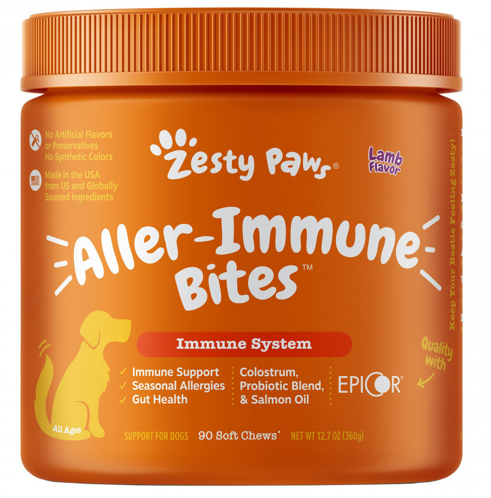 ���� ������ (Iherb) Zesty Paws, Aller-Immune Bites, ������� ��� ����� ���� ���������, �� ������ ��������, 90 ����������� ��������, 360 � (12,7 �����), ������ �� 6160 ���