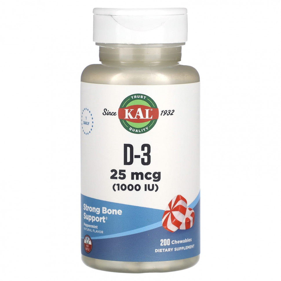 ���� ������ (Iherb) KAL, D-3, ����, 25 ��� (1000 ��), 200 ����������� ��������, ������ �� 1860 ���
