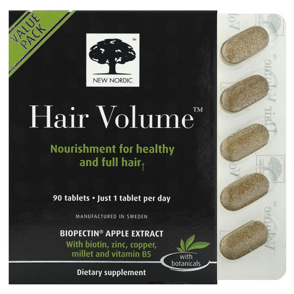 ���� ������ (Iherb) New Nordic, Hair Volume, �������� ��� ����� � ������ �����, � ���������� ���������� ������, 90 ��������, ������ �� 9220 ���
