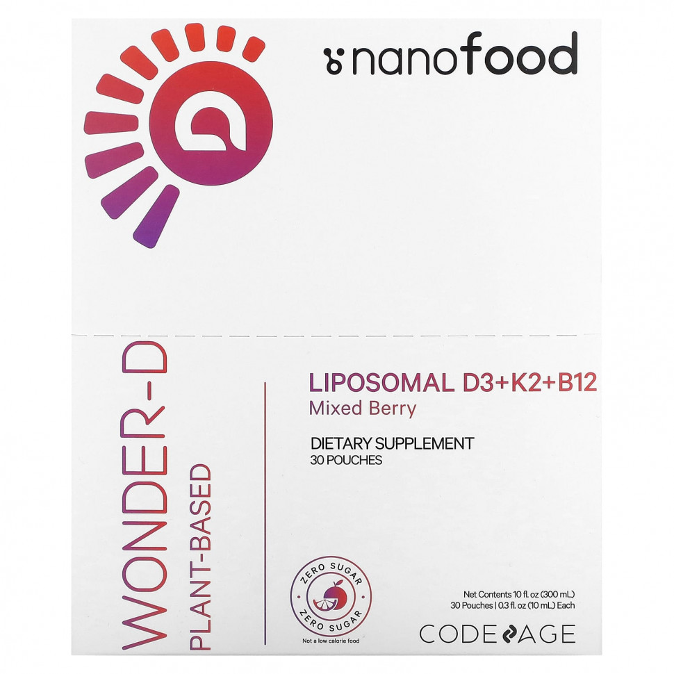 ���� ������ (Iherb) Codeage, Nanofood, ������������� �������� D3 + K2 + B12, ������� �������, 30 ��������� �� 10 �� (0,3 ����. �����), ������ �� 6460 ���