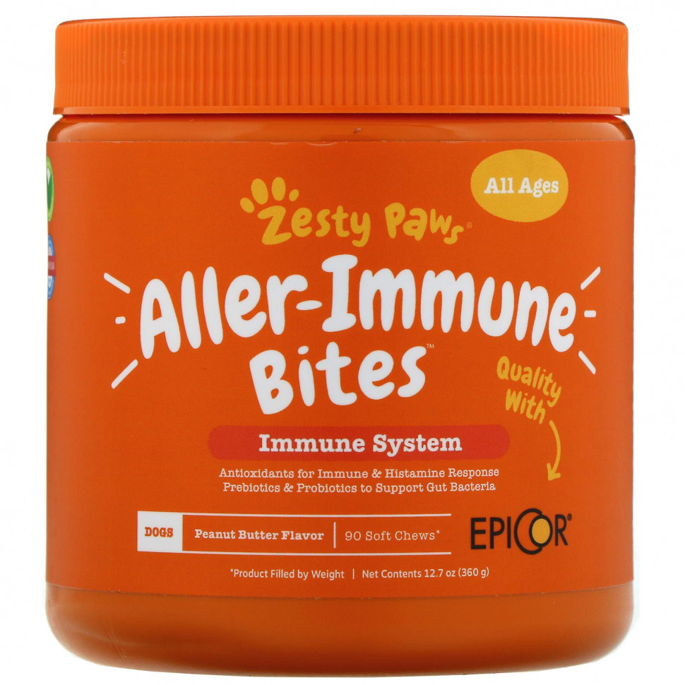 ���� ������ (Iherb) Zesty Paws, Aller-Immune Bites, ������� ��� �����, � �������������� ����������� �����, 90 ������ ����������� ��������, ������ �� 6150 ���