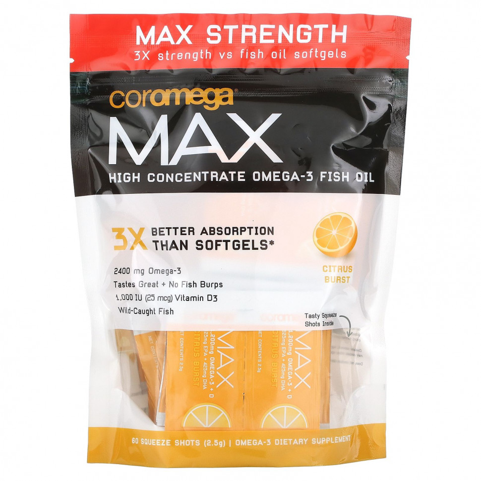 ���� ������ (Iherb) Coromega, Max, ����� ��� � ������� ����������� �����-3, ���������� �����, 60 �������, (2,5 �) ������, ������ �� 7050 ���