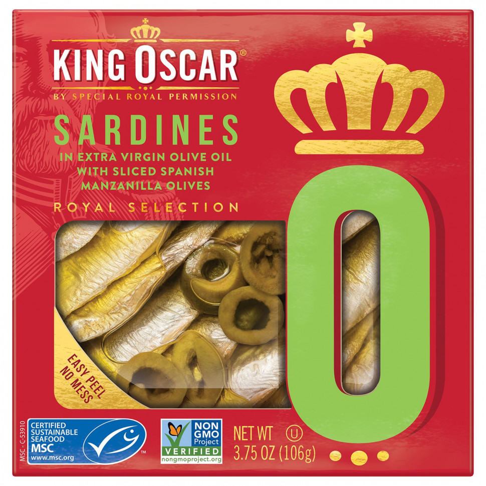 ���� ������ (Iherb) King Oscar, Sardines In Extra Virgin Olive Oil With Sliced Spanish Manzanilla Olives, 3.75 oz ( 106 g), ������ �� 900 ���
