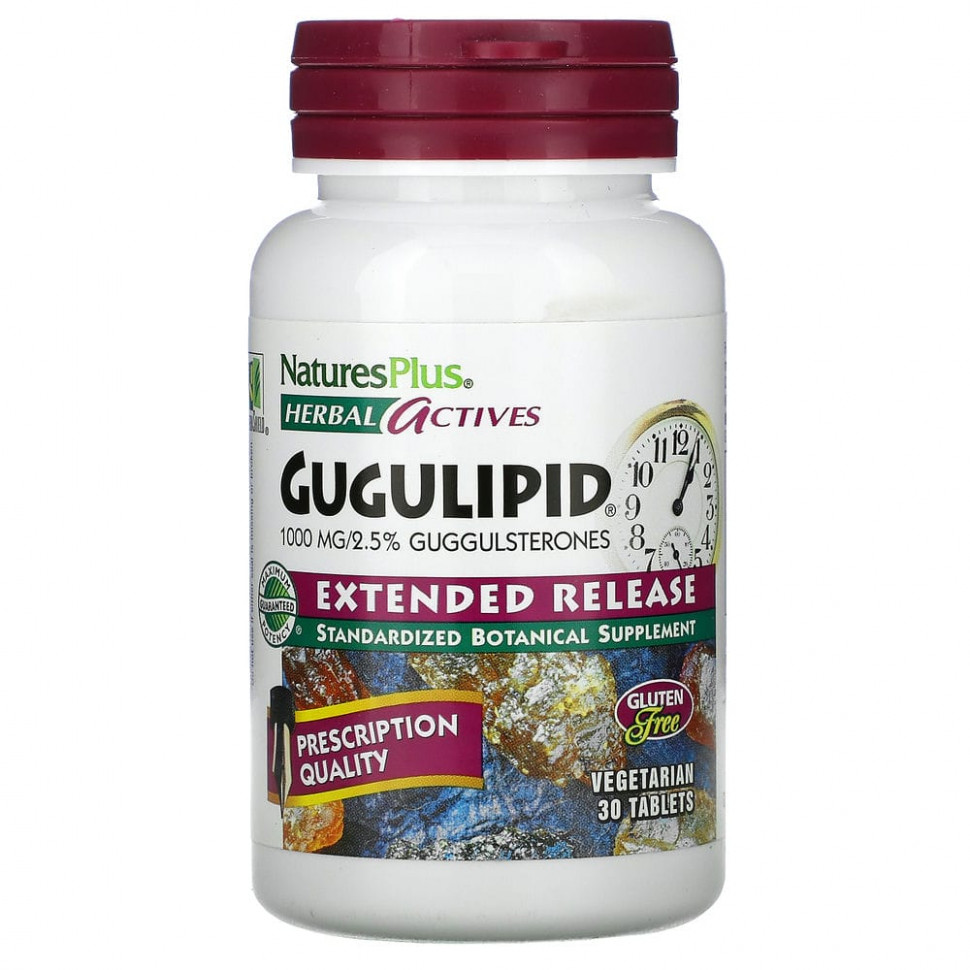 ���� ������ (Iherb) NaturesPlus, Herbal Actives, Gugulipid, � ����������� ��������������, 1000 ��, 30 �������������� ��������, ������ �� 3430 ���
