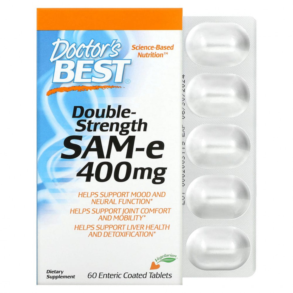 ���� ������ (Iherb) Doctor's Best, SAM-e, Double Strength, 400 ��, 60 ��������, �������� ���������-������������ ���������, ������ �� 8810 ���
