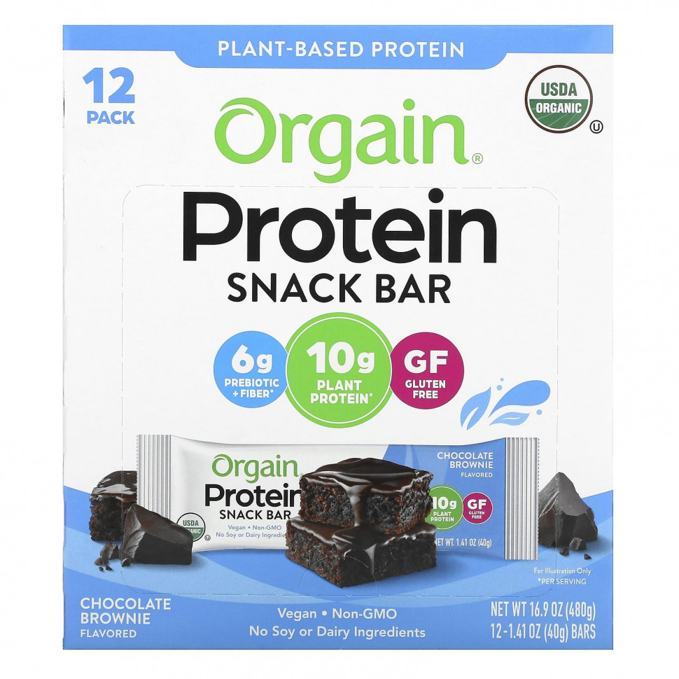 ���� ������ (Iherb) Orgain, Protein Snack Bar, ���������� ������, 12 ���������� �� 40 � (1,41 �����), ������ �� 4600 ���