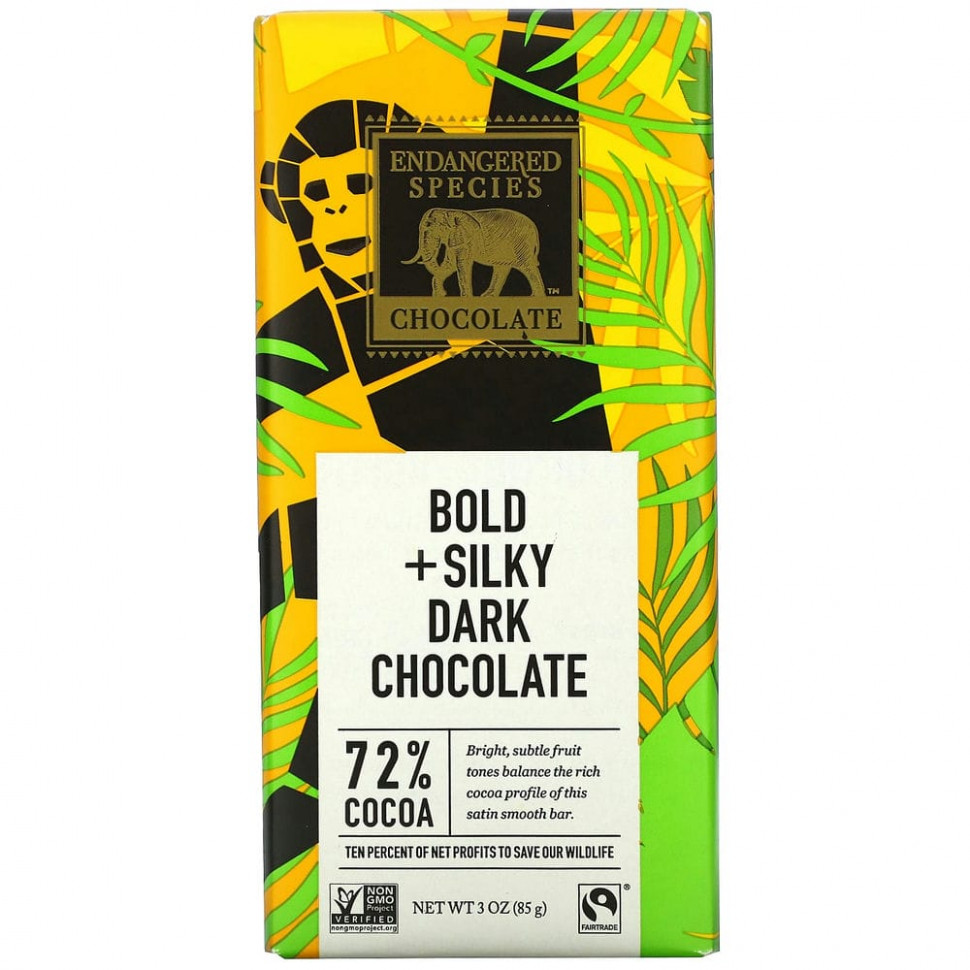   (Iherb) Endangered Species Chocolate,   Bold + Silky, 72% , 3  (85 ),   710 