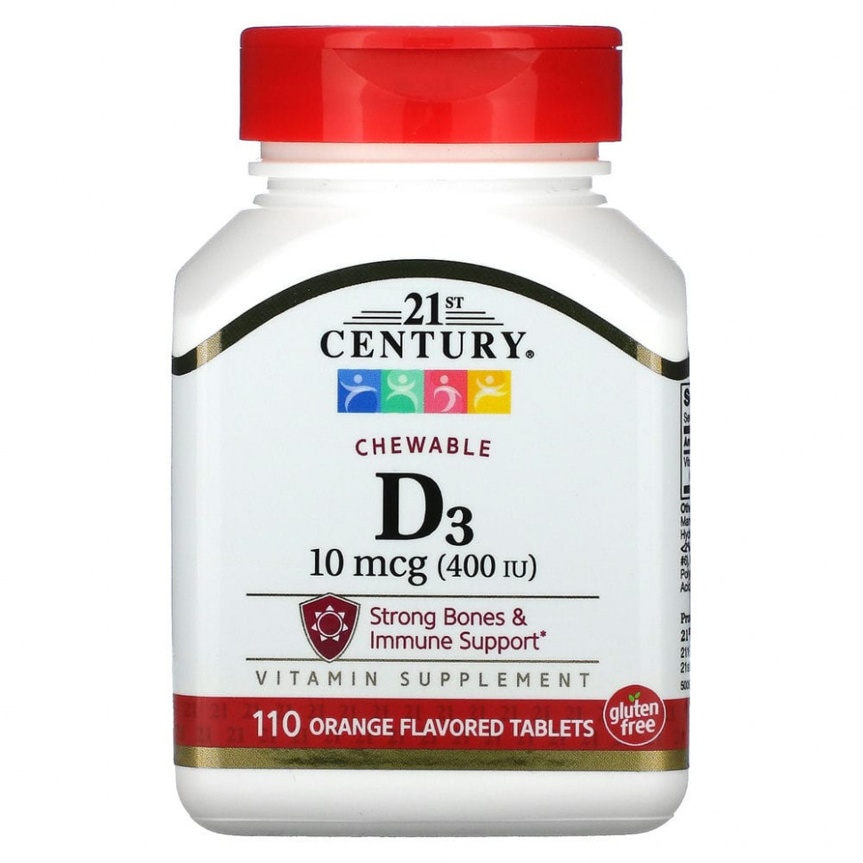 ���� ������ (Iherb) 21st Century, ������� D3, � ����������� �����, ������������ ����, 100 ���, (400 ��), 110 ��������, ������ �� 630 ���