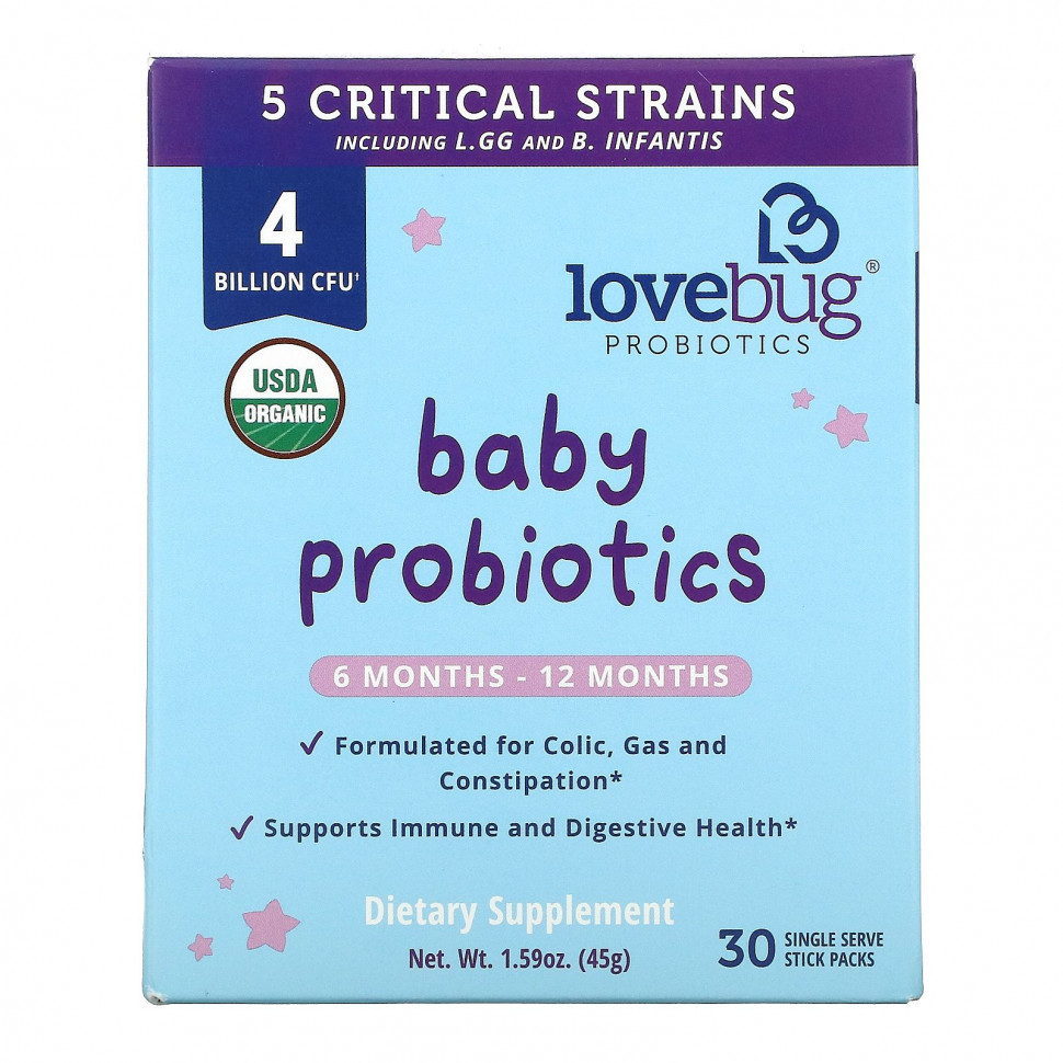 ���� ������ (Iherb) LoveBug Probiotics, ������� ����������, ��� ����� �� 6 �� 12 �������, 4 ���� ���, 30 ���������� ���������, ������ �� 4220 ���
