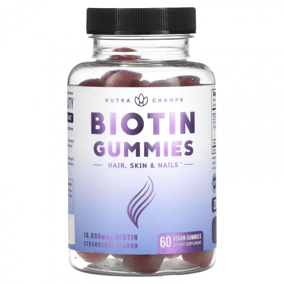 ���� ������ (Iherb) NutraChamps, Biotin Gummies, Strawberry, 5,000 mcg, 60 Vegan Gummies, ������ �� 2910 ���