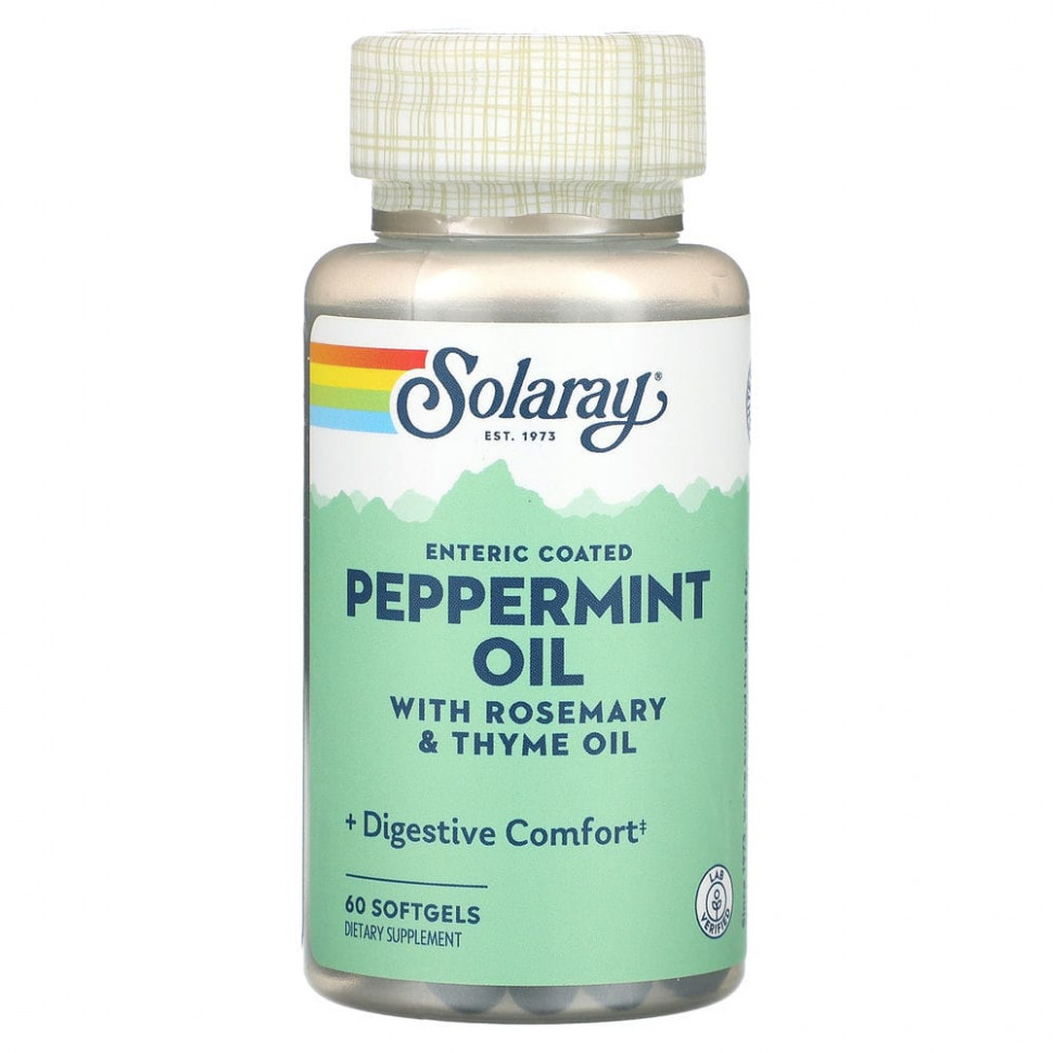   (Iherb) Solaray, Peppermint Oil, 60 Softgels,   3080 