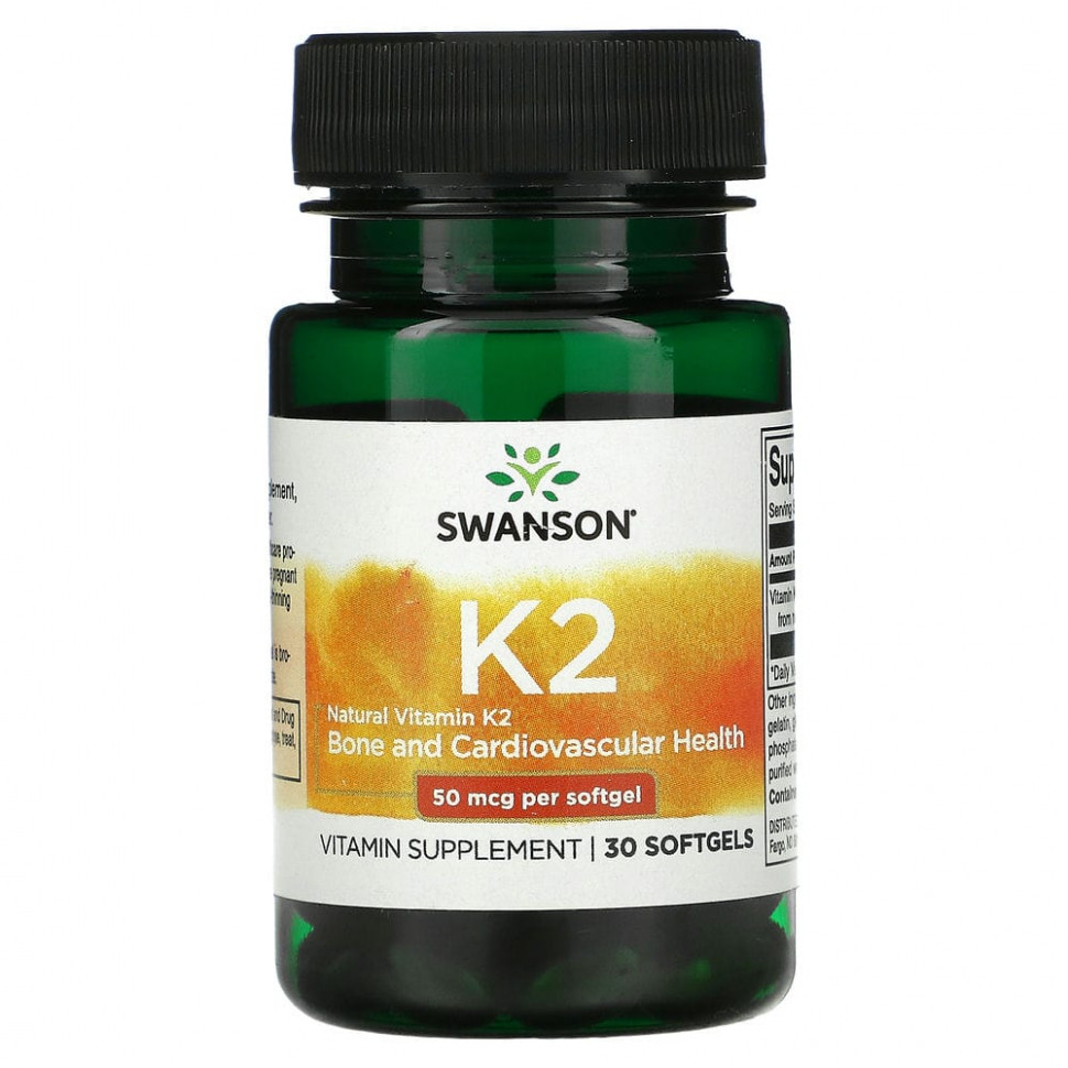 ���� ������ (Iherb) Swanson, Natural Vitamin K2, Bone and Cardiovascular, 50 mcg, 30 Softgels, ������ �� 1020 ���