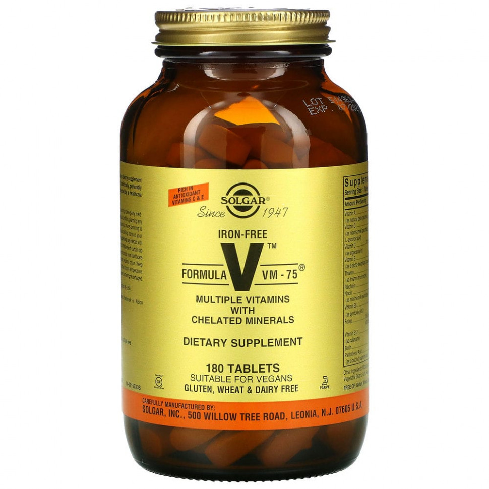 ���� ������ (Iherb) Solgar, Formula VM-75, ����������� �������� � ��������������� � �������� �����, ��� ������, 180 ��������, ������ �� 6830 ���