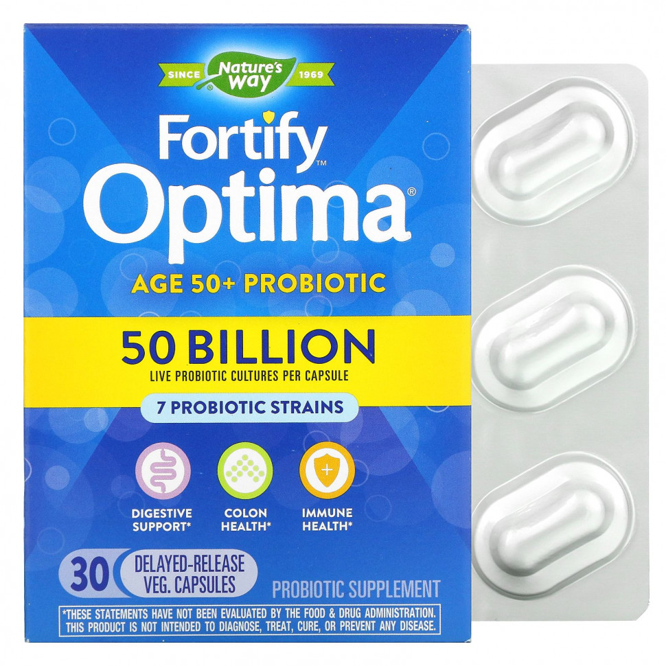 ���� ������ (Iherb) Nature's Way, Fortify Optima Probiotic, Adult 50+, 50 Billion, 30 Delayed Release Vegetarian Capsules, ������ �� 5420 ���