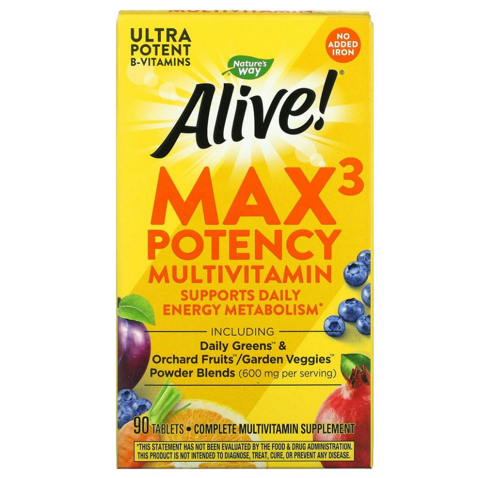 ���� ������ (Iherb) Nature's Way, Alive! Max3 Daily, ���������������� ��������, ��� ���������� ������, 90 ��������, ������ �� 5030 ���
