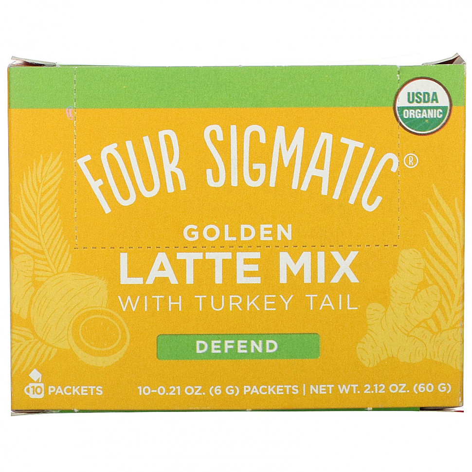 ���� ������ (Iherb) Four Sigmatic, ����� Golden Latte � ������� �������, 10 ��������� �� 0,21 ����� (6 �) ������, ������ �� 3440 ���