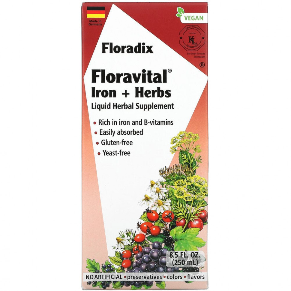 ���� ������ (Iherb) Gaia Herbs, Floradix, Floravital Iron + Herbs, 8,5 ������ ����� (250 ��), ������ �� 5280 ���