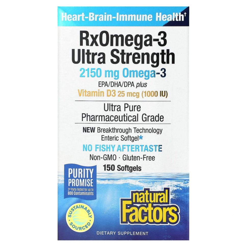 ���� ������ (Iherb) Natural Factors, Ultra Strength, RxOmega-3, � ��������� D3, 900 �� ���/��� (�����������������/����������������� �������), 150 ������� ������ Enteripure, ������ �� 7190 ���