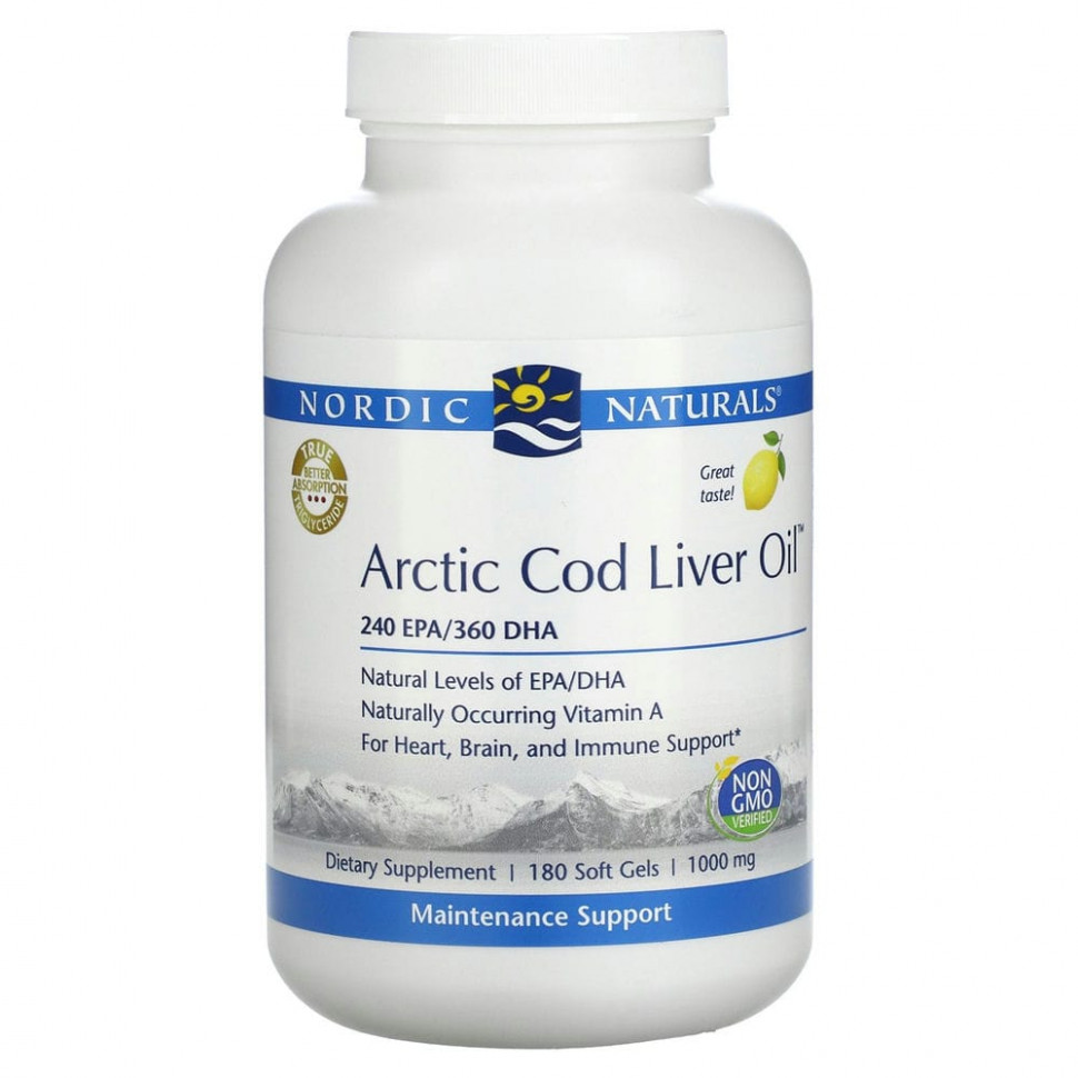 ���� ������ (Iherb) Nordic Naturals, Arctic Cod Liver Oil, ��� ������ ����������� ������, � �������� ������, 1000 ��, 180 ������ ��������, ������ �� 7300 ���